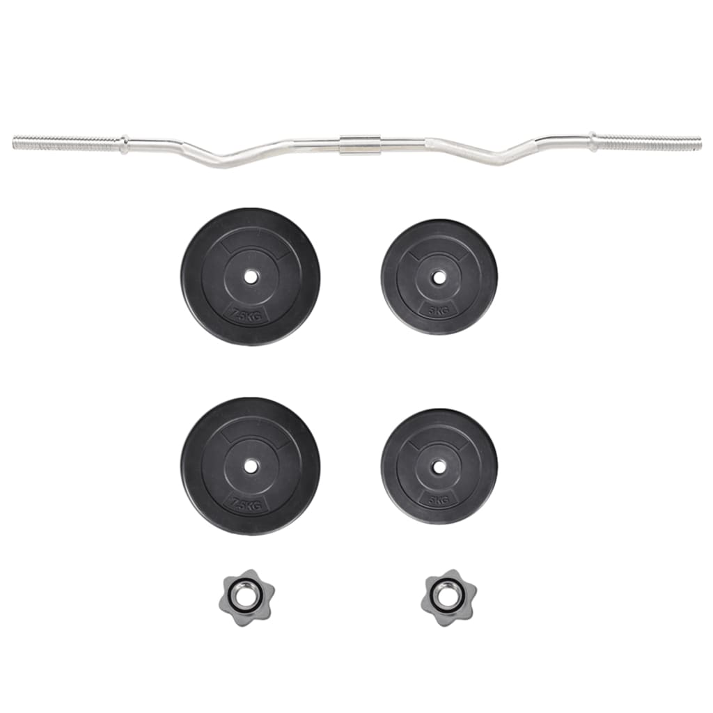 dumbbell set with curl bar and weight plates
